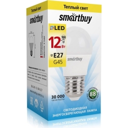 Лампа светодиодная SMARTBUY G45 12Вт 3000K E27 (теплый свет) (1/10/100)