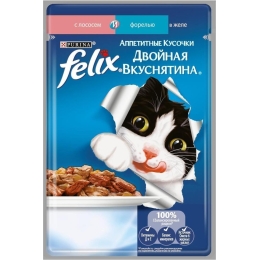 Влажный корм для кошек Purina Felix Аппетитные кусочки Двойная вкуснятина с лососем и форелью в желе 85 г (7613035419780)