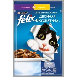 Влажный корм для кошек Purina Felix Аппетитные кусочки Двойная вкуснятина ягнёнок и курица в желе 85 г (7613035419742)