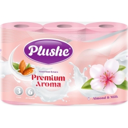 Туалетная Бумага Plushe Premium Aroma Almond & Milk 3 слоя, 6 рулонов*15 м