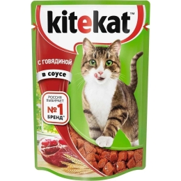 Влажный корм для кошек Kitekat с сочными кусочками говядины в соусе 85 г (4607065375966)