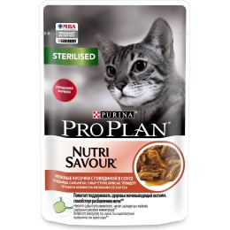 Влажный корм для взрослых стерилизованных кошек и кастрированных котов Pro Plan Nutri Savour с говядиной в соусе 85 г (7613034756916)