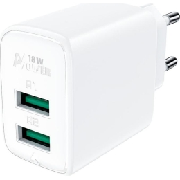 Зарядное устройство двухпортовое ACEFAST A33 QC18W USB-A+USB-A dual port charger (EU). Цвет: белый