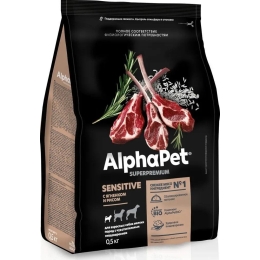 Сухой корм для собак мелких пород AlphaPet Superpremium с чувствительным пищеварением, с ягненком и рисом 500 г (4670064651171)