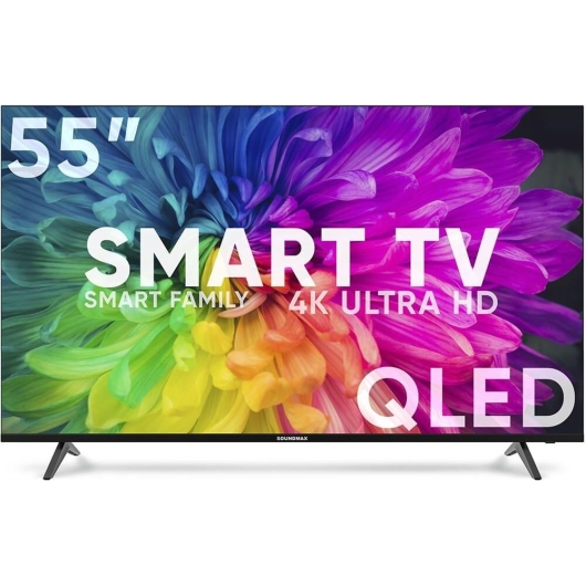 55" Телевизор Soundmax SM-QLED55T21SU QLED черный 3840x2160, 4K Ultra HD, 60 Гц, Wi-Fi, Smart TV, Android TV