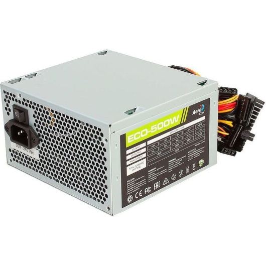 Блок питания Aerocool ECO-500W ATX v2.3 Haswell, fan 12cm, 400mm cable, power cord, 20+4P, 12V 4P, 1x PCI-E 6P, 3x SATA, 2x PATA, 1x FDD