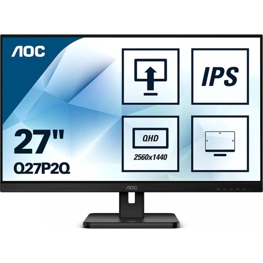 МОНИТОР 27" AOC Q27P2Q Black с поворотом экрана (IPS, 2560x1440, 75Hz, 4 ms, 178°/178°, 300 cd/m, 50M:1, +HDMI, +Display