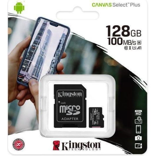 Карта памяти KINGSTON microSDXC 128Gb Canvas Select+ A1 (R100/W85) +ad