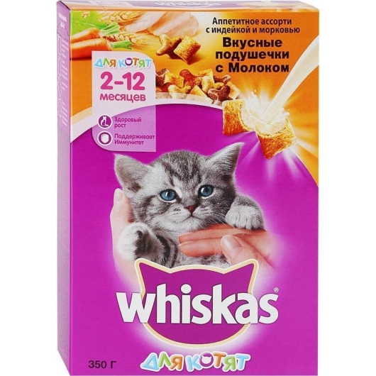 Корм для котят Whiskas Вкусные подушечки индейка с морковью, 350 г