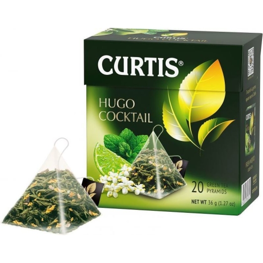 Чай зеленый CURTIS "Hugo Cocktail" с цветочным вкусом мятой лаймом и ароматом цветов бузины среднелистовой 20 пирамидок